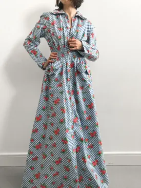 1940s Rose Print Collared Housecoat
