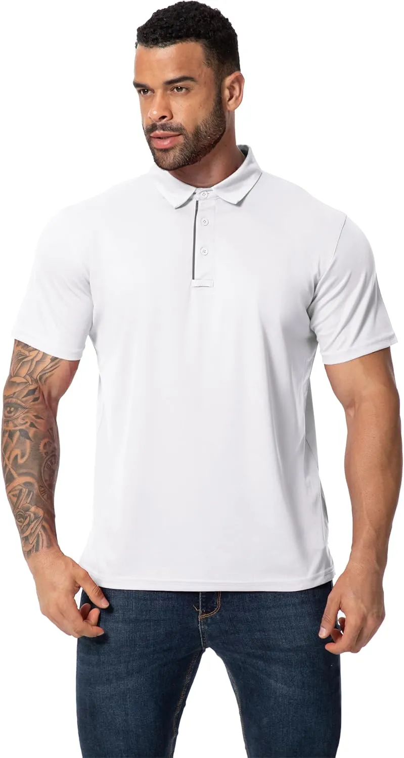 3 Pack Mens Polo Shirt Quick-Dry Short Sleeve Athletic Top Moisture Wicking Performance Dry Fit Golf Tennis T-Shirt