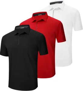 3 Pack Mens Polo Shirt Quick-Dry Short Sleeve Athletic Top Moisture Wicking Performance Dry Fit Golf Tennis T-Shirt