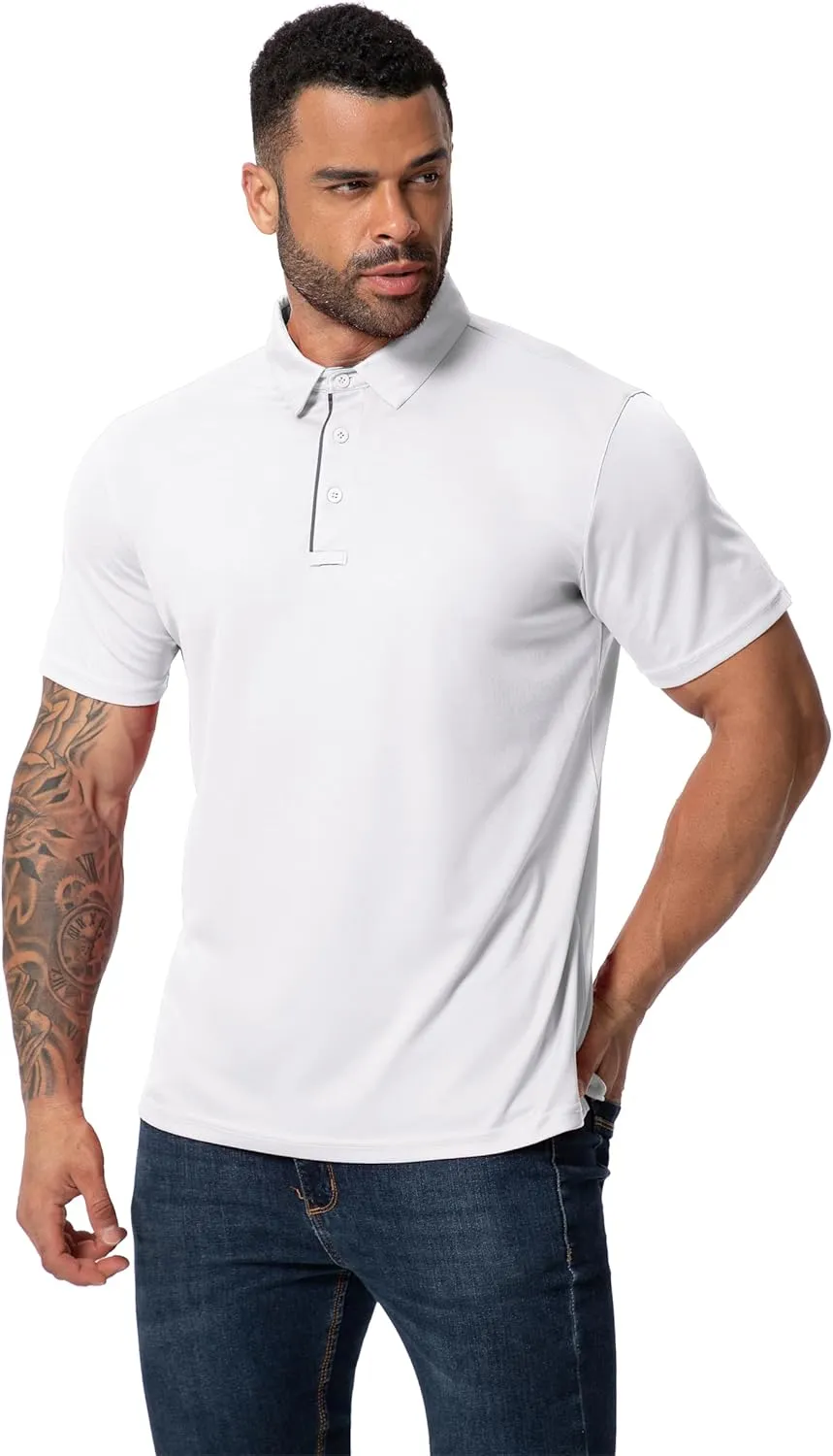 3 Pack Mens Polo Shirt Quick-Dry Short Sleeve Athletic Top Moisture Wicking Performance Dry Fit Golf Tennis T-Shirt