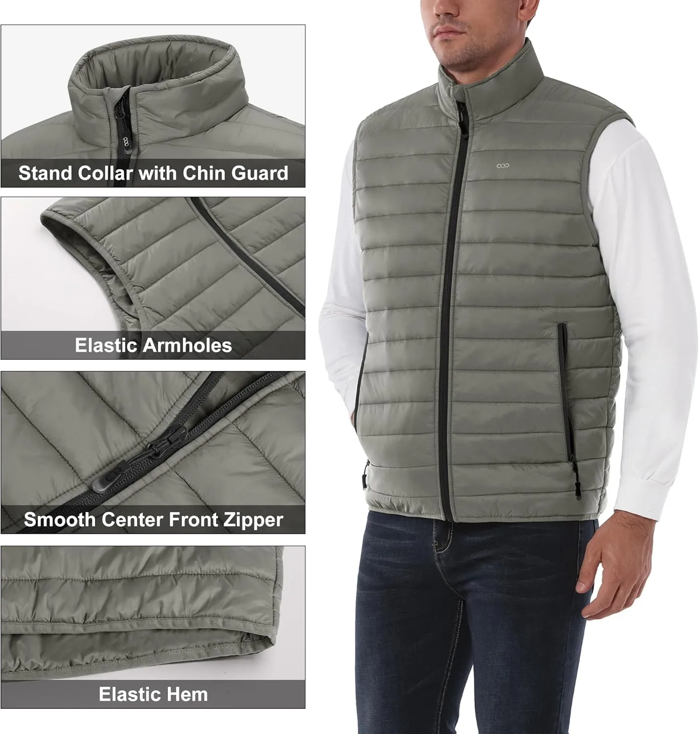 33,000ft Men's Lightweight Packable Insulated Puffer Vest Outerwear, Warm Winter Sleeveless Jacket for Golf Running