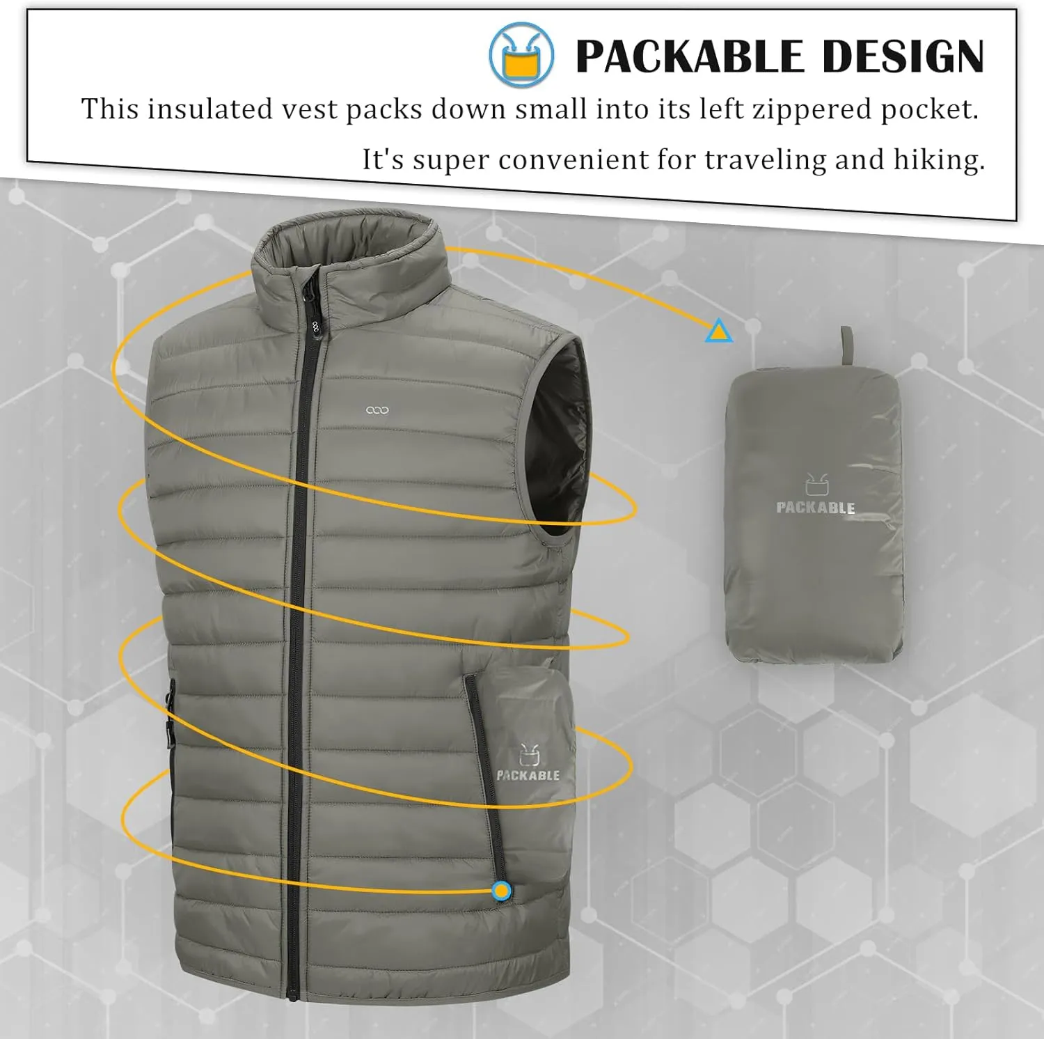 33,000ft Men's Lightweight Packable Insulated Puffer Vest Outerwear, Warm Winter Sleeveless Jacket for Golf Running