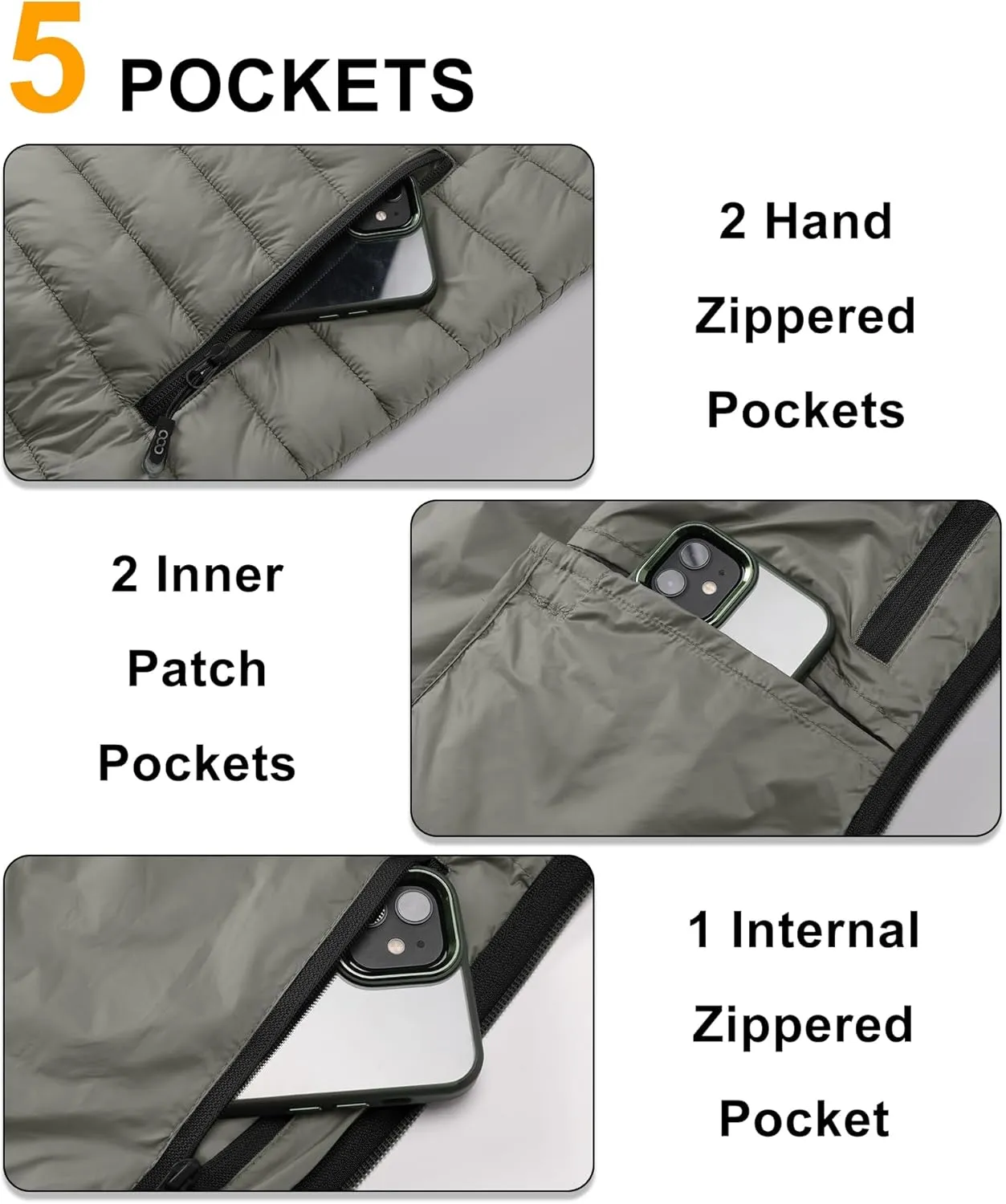 33,000ft Men's Lightweight Packable Insulated Puffer Vest Outerwear, Warm Winter Sleeveless Jacket for Golf Running