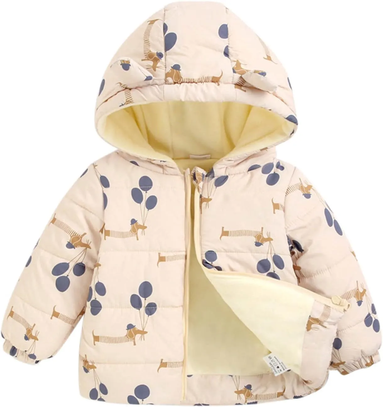 6M-5Y Girls Padded Parka Baby Winter Cartoon Windproof Coat Boys Bear Ears Outerwear Warm Jacket Thermal Coat