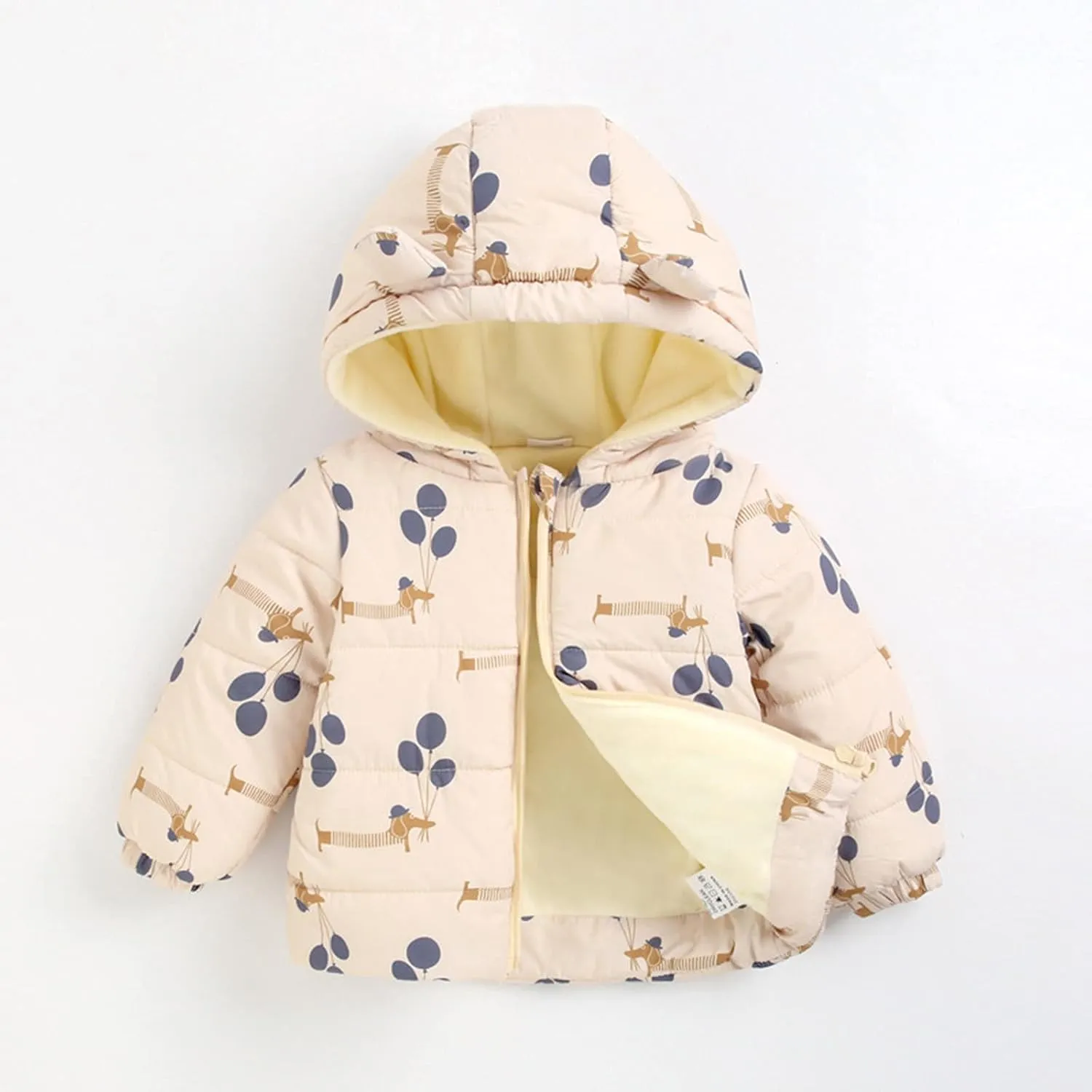 6M-5Y Girls Padded Parka Baby Winter Cartoon Windproof Coat Boys Bear Ears Outerwear Warm Jacket Thermal Coat