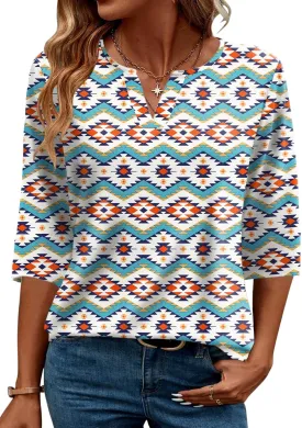 AKEWEI Women's V Neck 3/4 Sleeve T Shirts Summer Top Dressy Casual Basic Tees Shirt Tunic Blouses