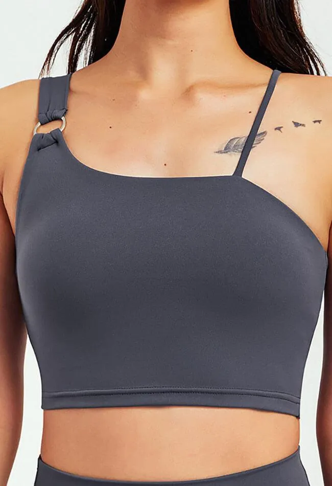 Asymmetrical Shoulder Backless Sports Bra - Selma