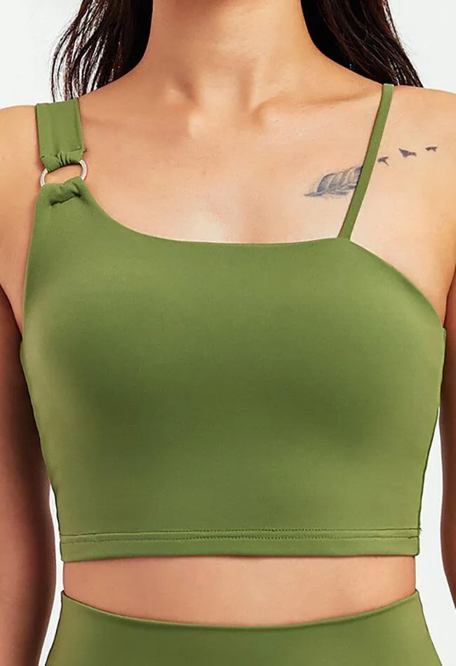 Asymmetrical Shoulder Backless Sports Bra - Selma