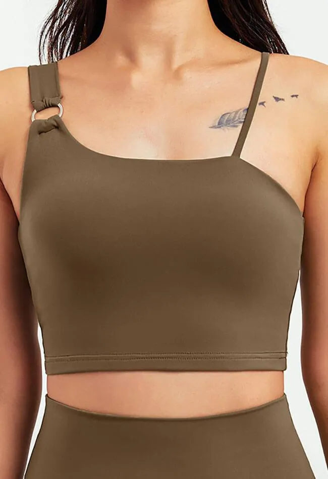 Asymmetrical Shoulder Backless Sports Bra - Selma