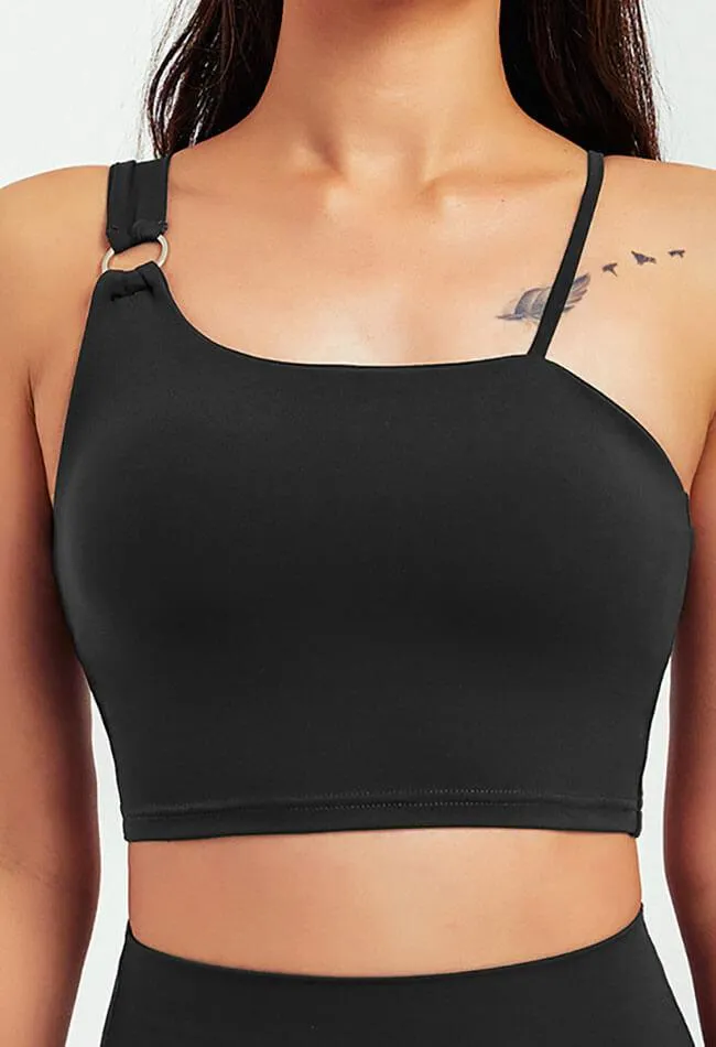 Asymmetrical Shoulder Backless Sports Bra - Selma