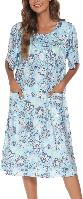 AVIIER House Dress Women Short Sleeve Mumu Lounge Dresses Patio Nightgowns with Pockets