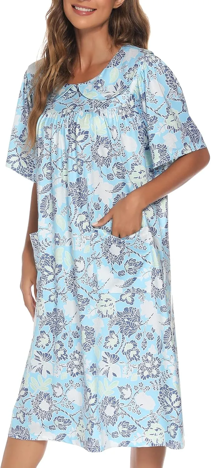 AVIIER House Dress Women Short Sleeve Mumu Lounge Dresses Patio Nightgowns with Pockets