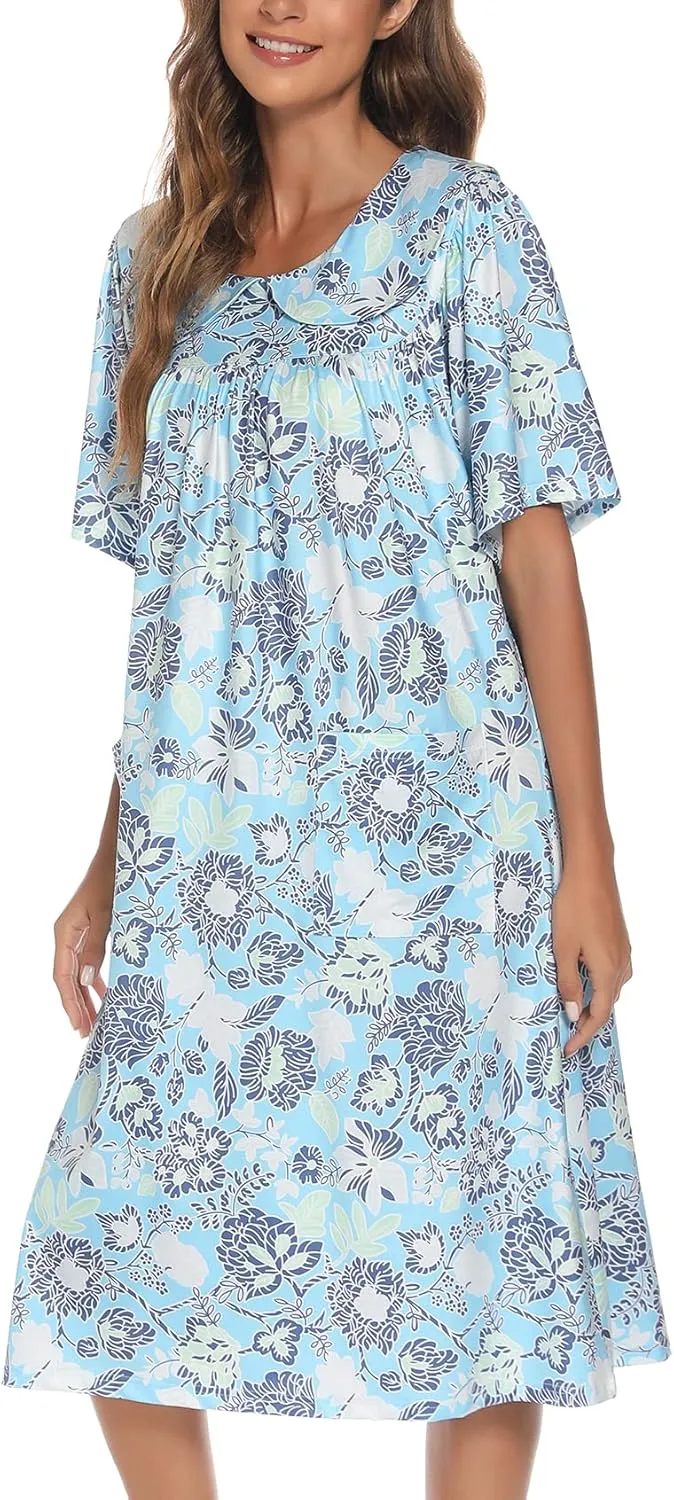 AVIIER House Dress Women Short Sleeve Mumu Lounge Dresses Patio Nightgowns with Pockets