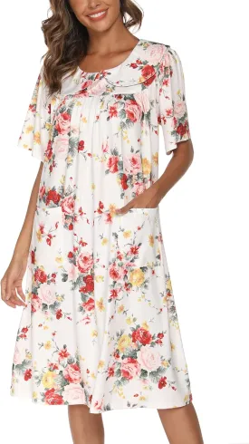 AVIIER House Dress Women Short Sleeve Mumu Lounge Dresses Patio Nightgowns with Pockets