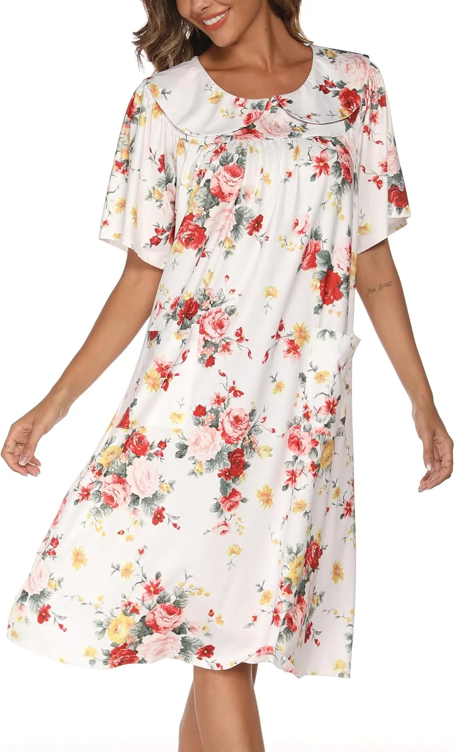 AVIIER House Dress Women Short Sleeve Mumu Lounge Dresses Patio Nightgowns with Pockets