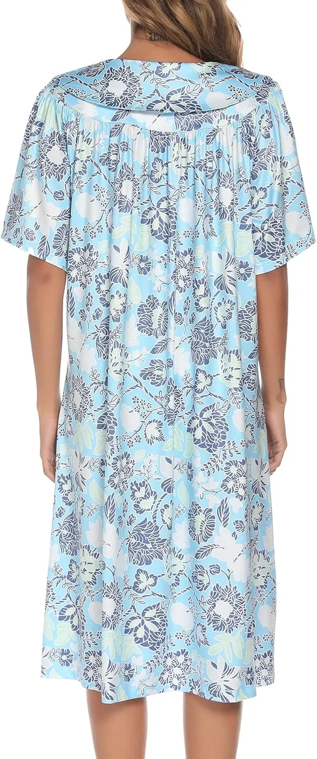 AVIIER House Dress Women Short Sleeve Mumu Lounge Dresses Patio Nightgowns with Pockets