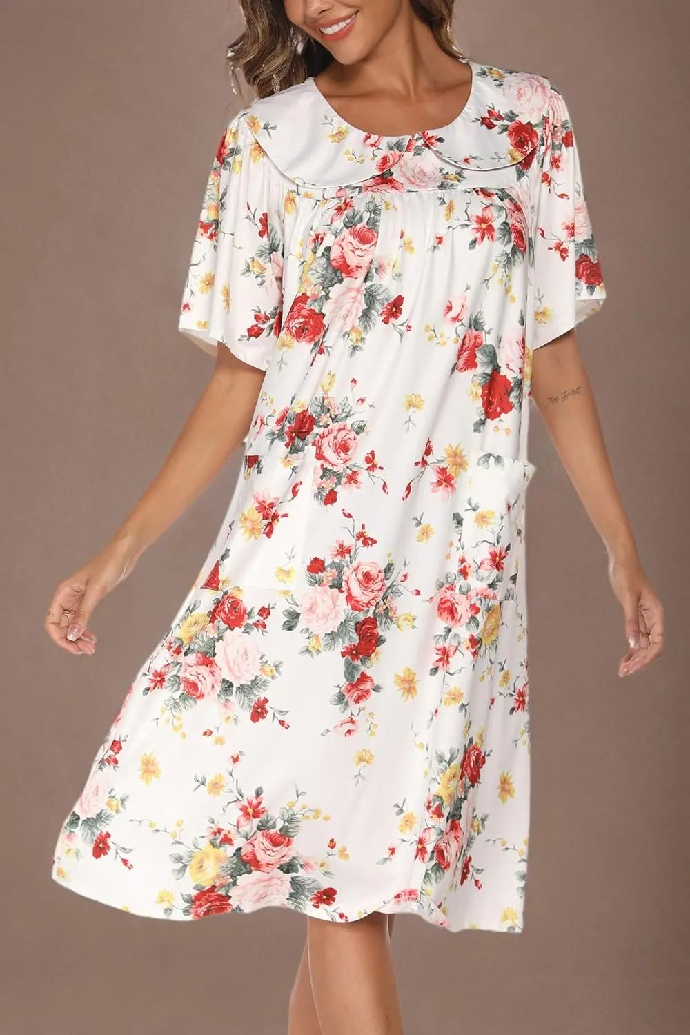 AVIIER House Dress Women Short Sleeve Mumu Lounge Dresses Patio Nightgowns with Pockets