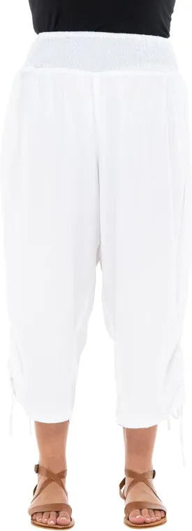 Back From Bali Womens Boho Wide Leg Loose Pants Cropped Rayon Summer Beach Pants Smocked Waist (S-4XL)