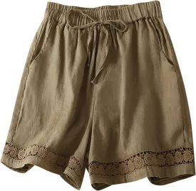 Beach Shorts for Women Cotton Linen Comfy High Waisted Shorts Loose Wide Leg Summer Short Pants Business Casual Outfit