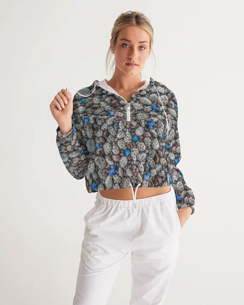 Beachcomber's Paradise (Petoskey/Leland Blue/Agates) Women's Cropped Windbreaker