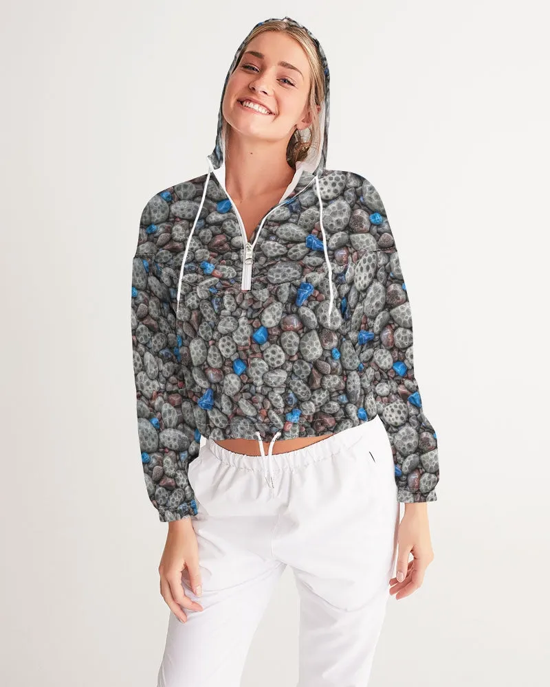 Beachcomber's Paradise (Petoskey/Leland Blue/Agates) Women's Cropped Windbreaker