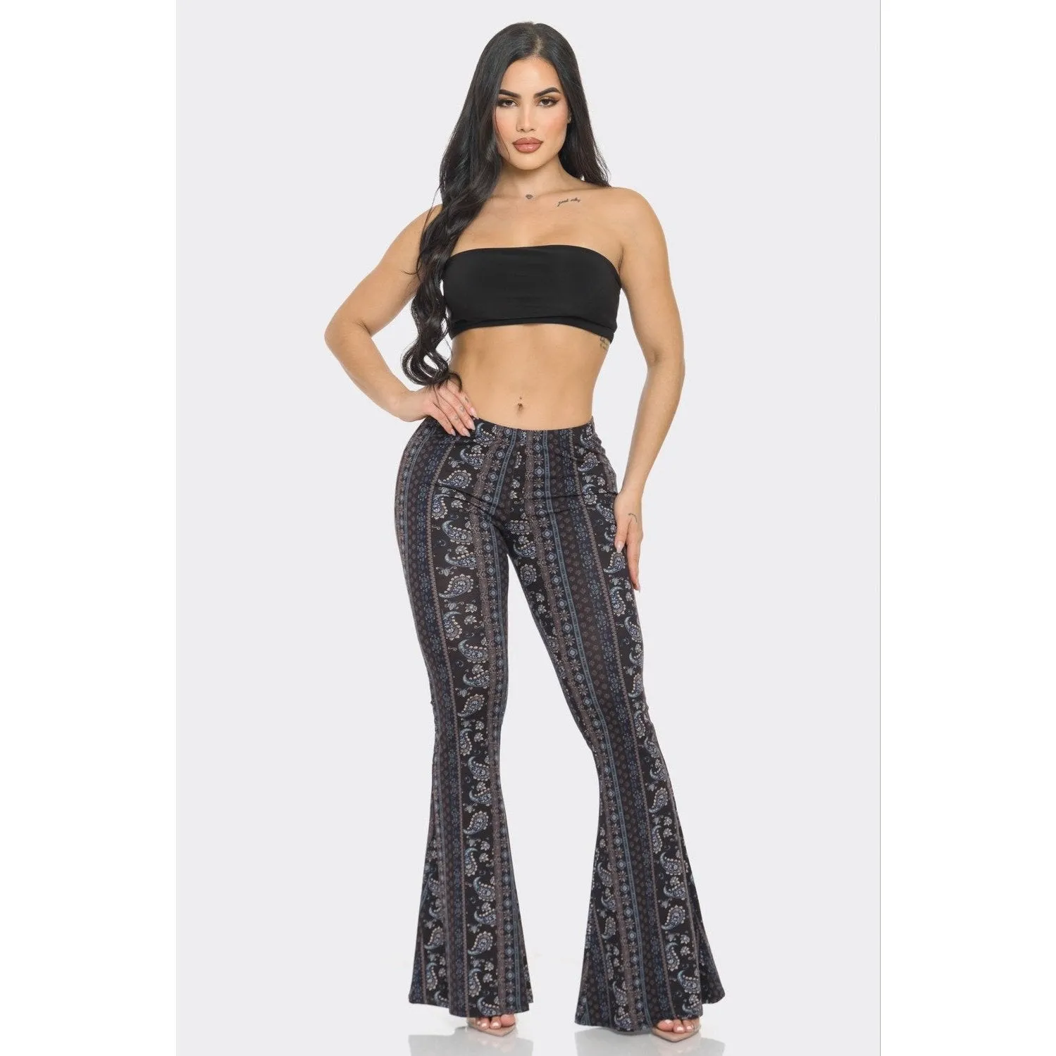 Black and Navy Paisley Flare Pants