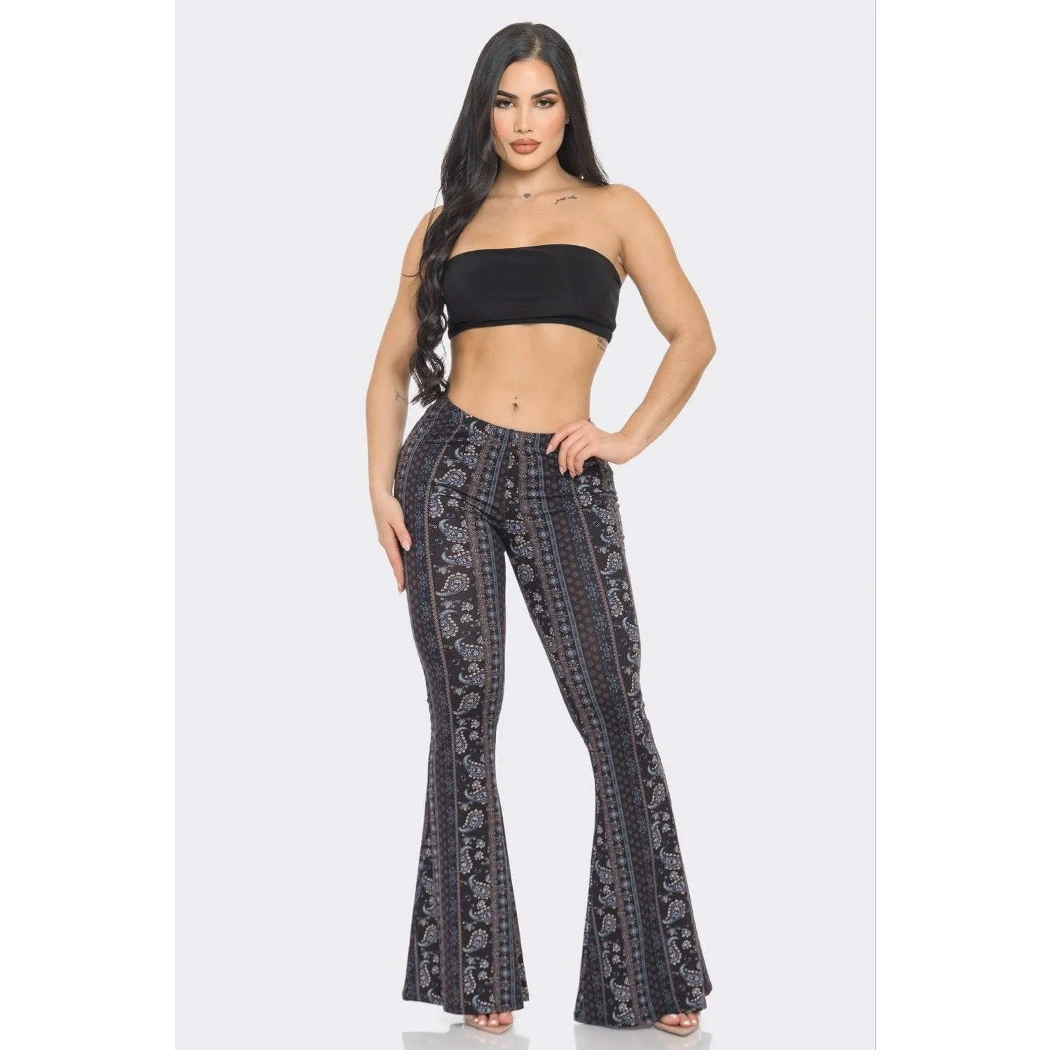 Black and Navy Paisley Flare Pants