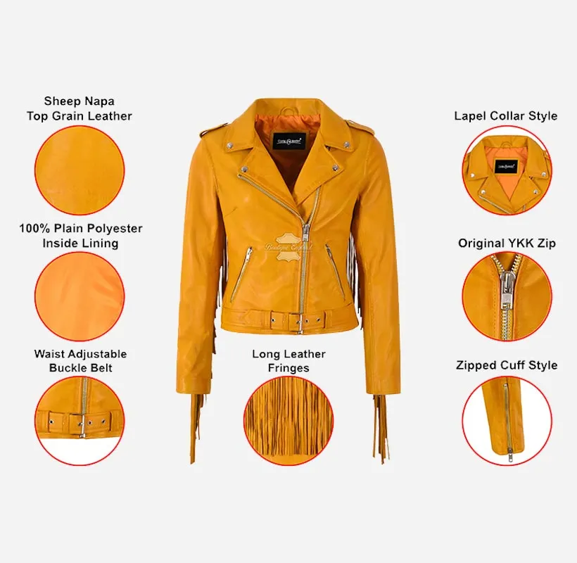 Brando Ladies Fringes Biker Jacket Long Fringes Biker Style Jacket