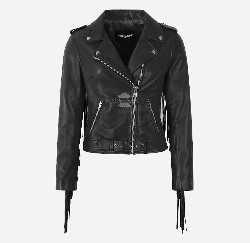 Brando Ladies Fringes Biker Jacket Long Fringes Biker Style Jacket
