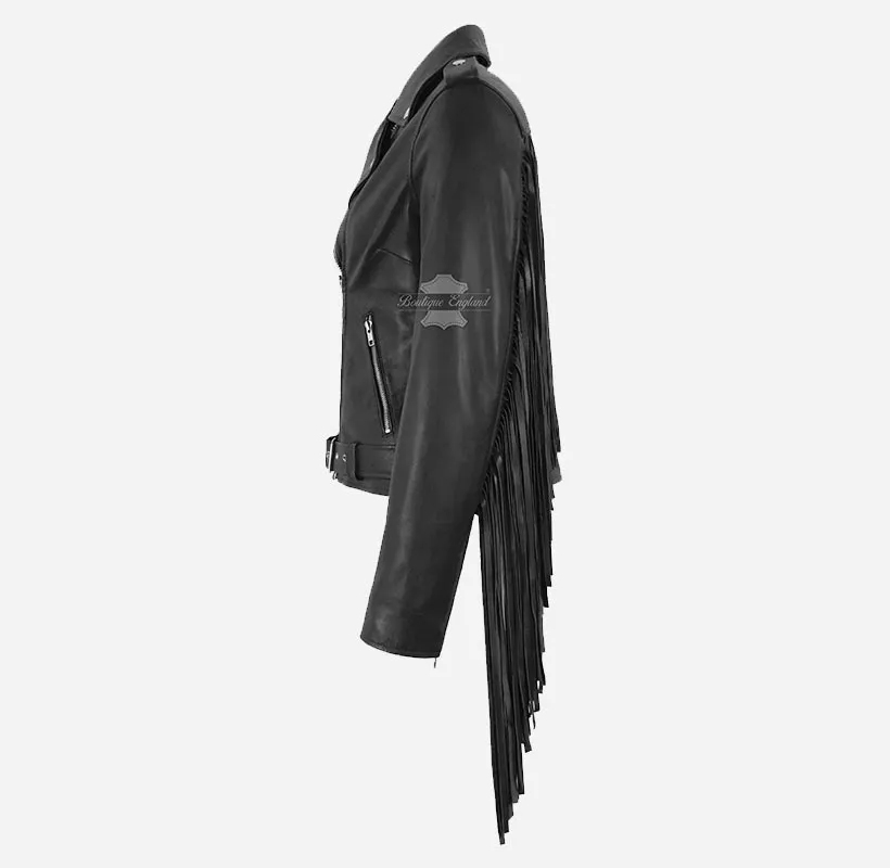 Brando Ladies Fringes Biker Jacket Long Fringes Biker Style Jacket