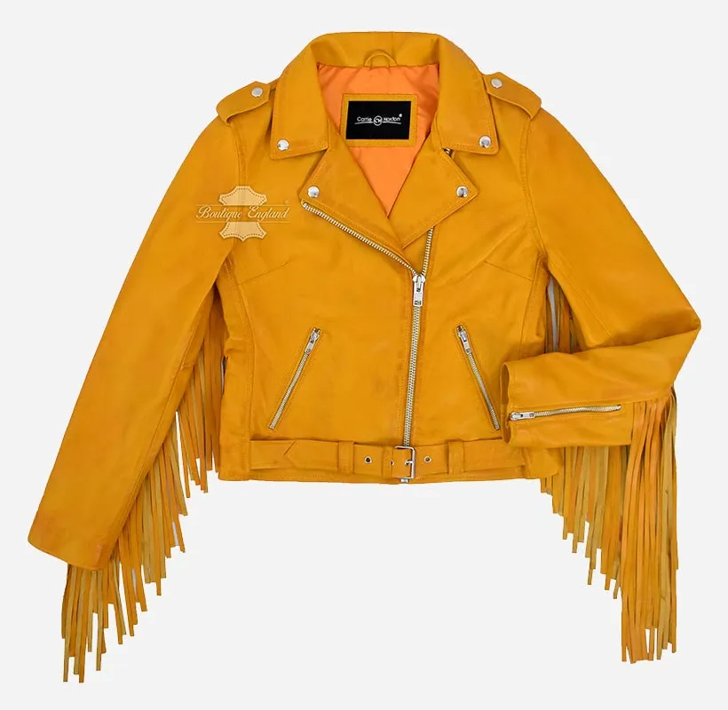 Brando Ladies Fringes Biker Jacket Long Fringes Biker Style Jacket