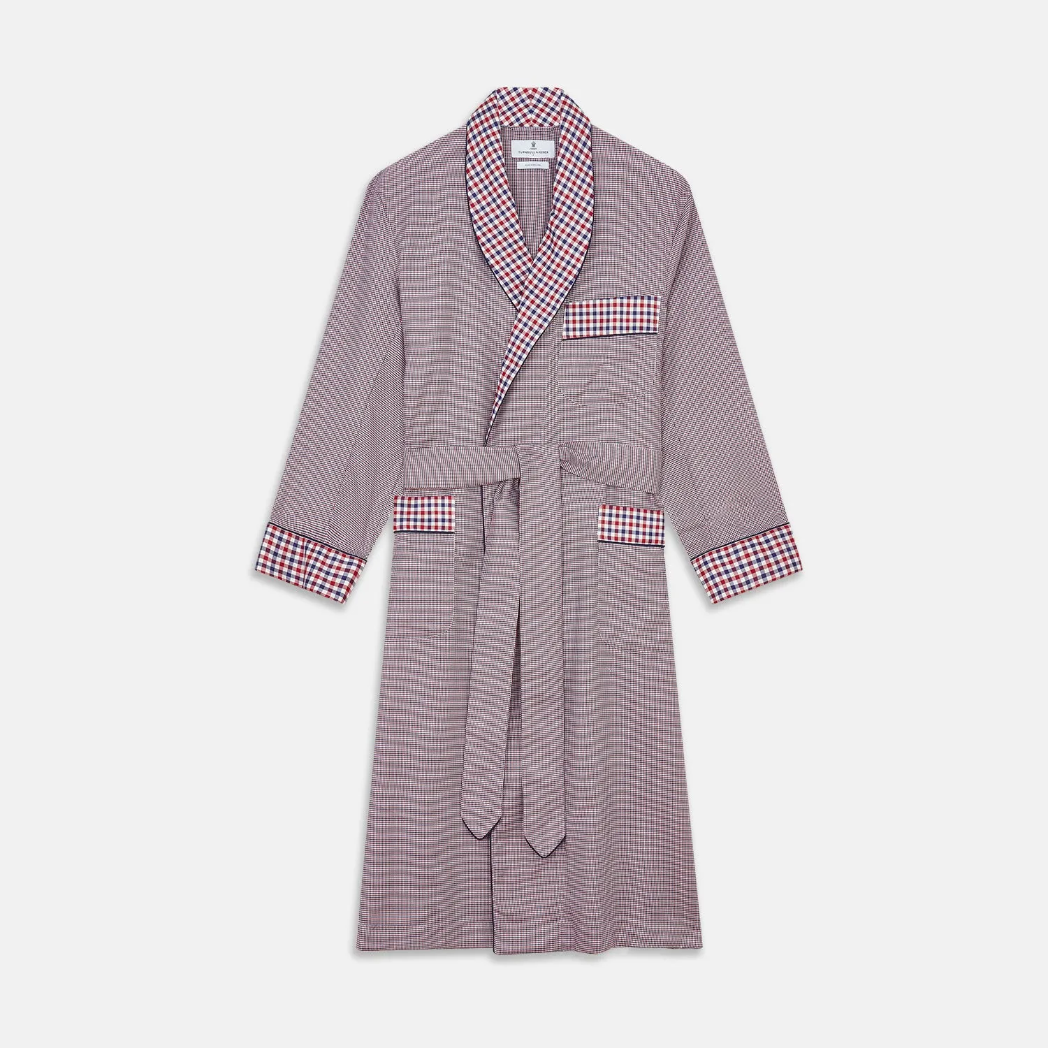 Burgundy Multi Check Contrast Cotton Gown