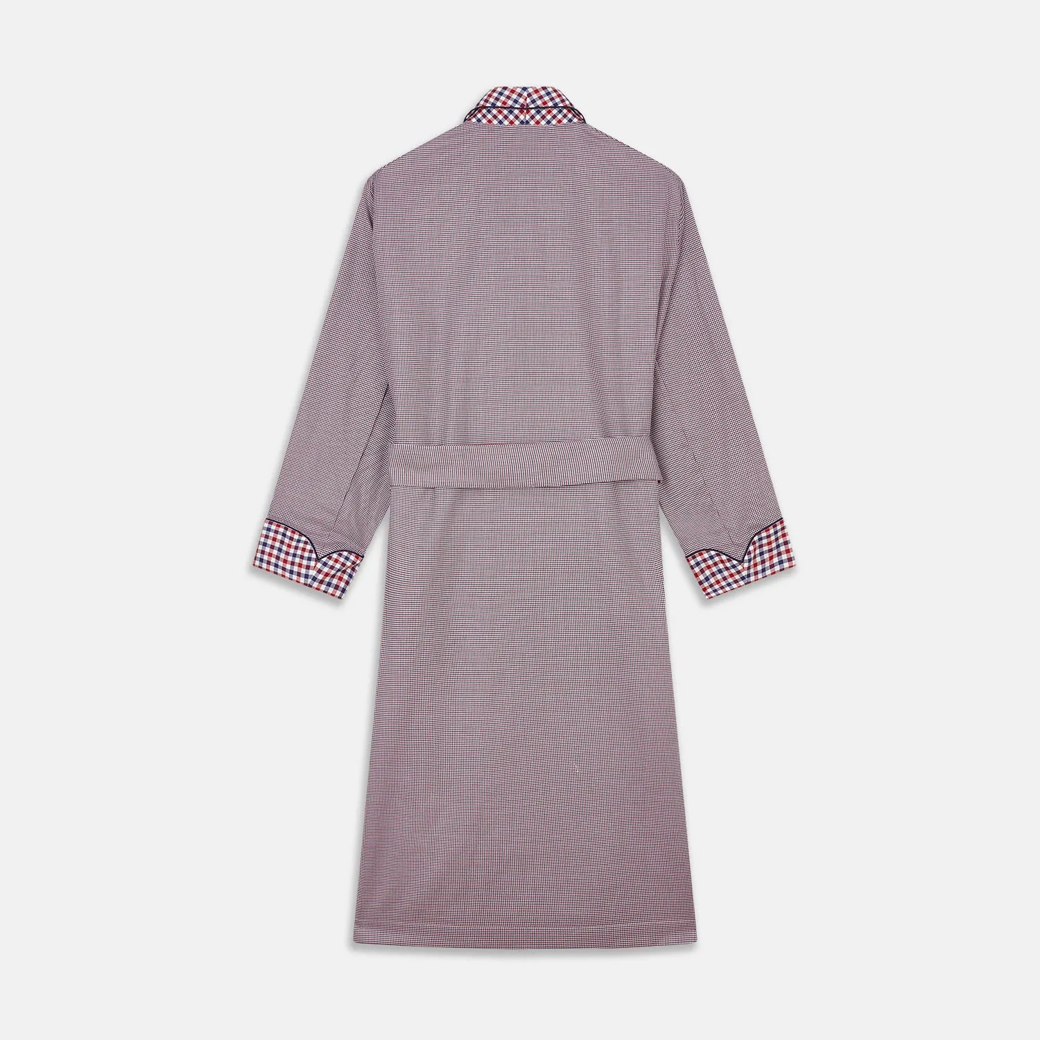 Burgundy Multi Check Contrast Cotton Gown