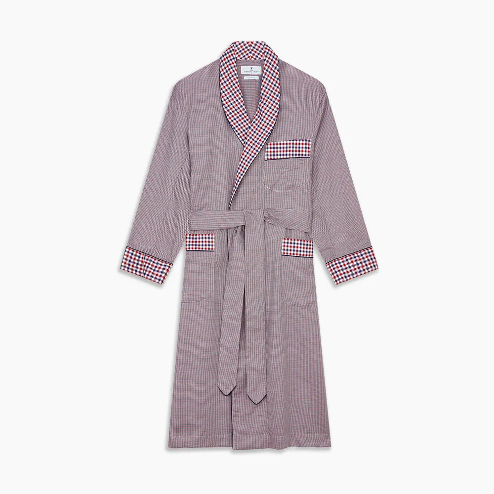 Burgundy Multi Check Contrast Cotton Gown