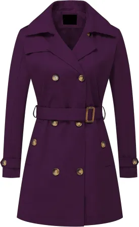 Chrisuno Women's Double Breasted Trench Coats Mid-Length Belted Overcoat Long Dress Jacket with Detachable Hood