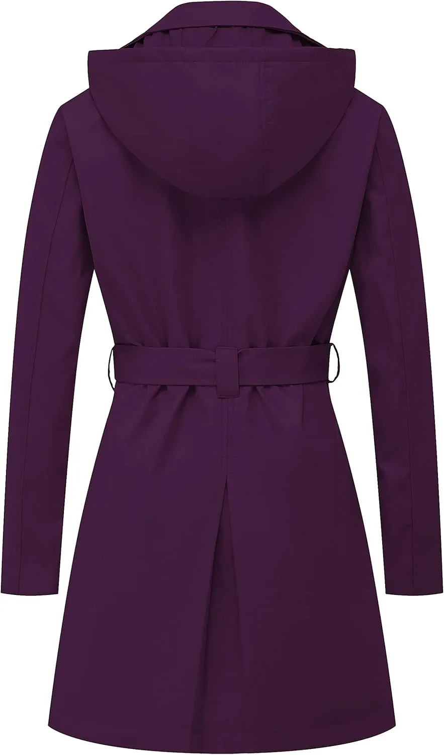 Chrisuno Women's Double Breasted Trench Coats Mid-Length Belted Overcoat Long Dress Jacket with Detachable Hood