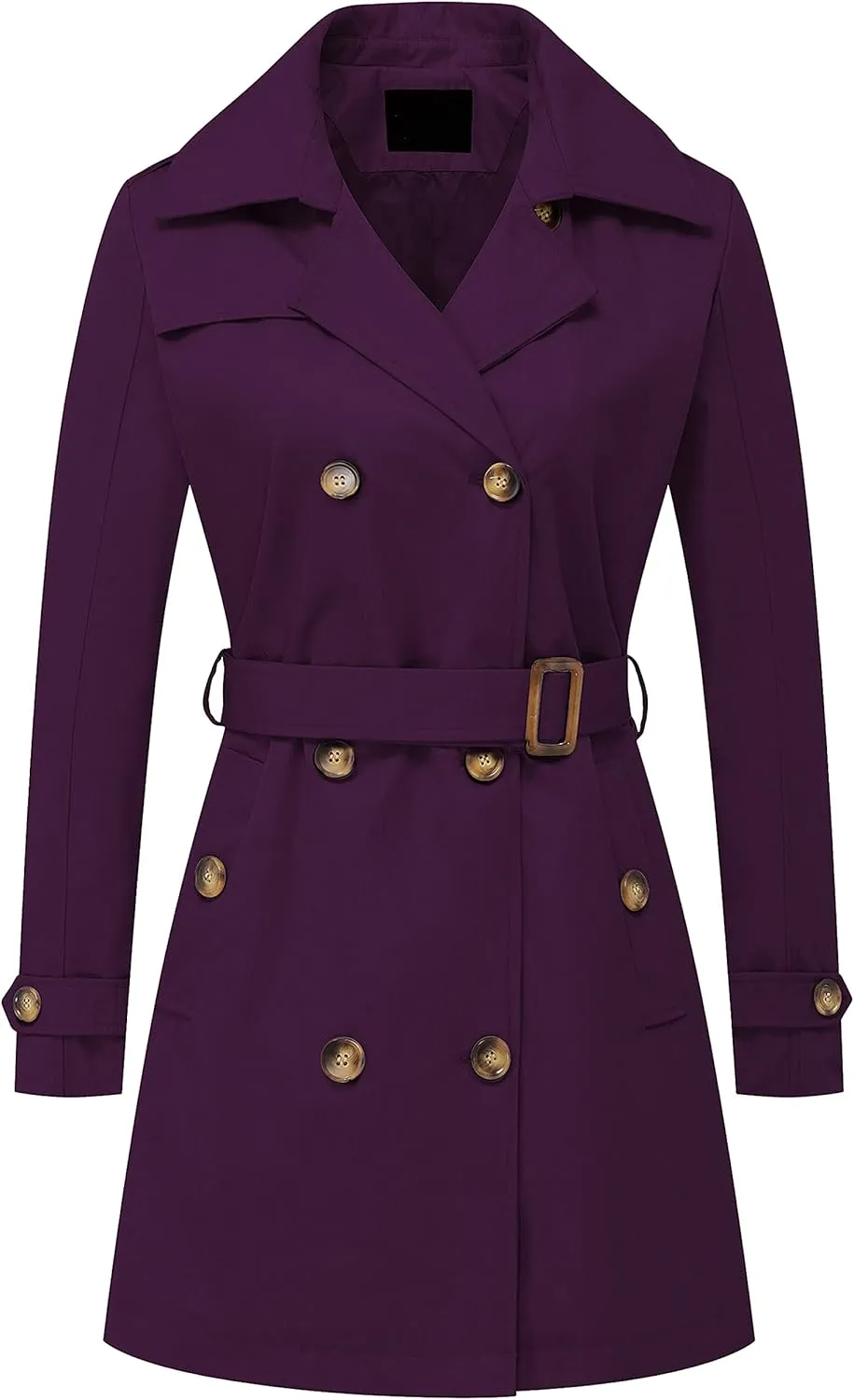 Chrisuno Women's Double Breasted Trench Coats Mid-Length Belted Overcoat Long Dress Jacket with Detachable Hood