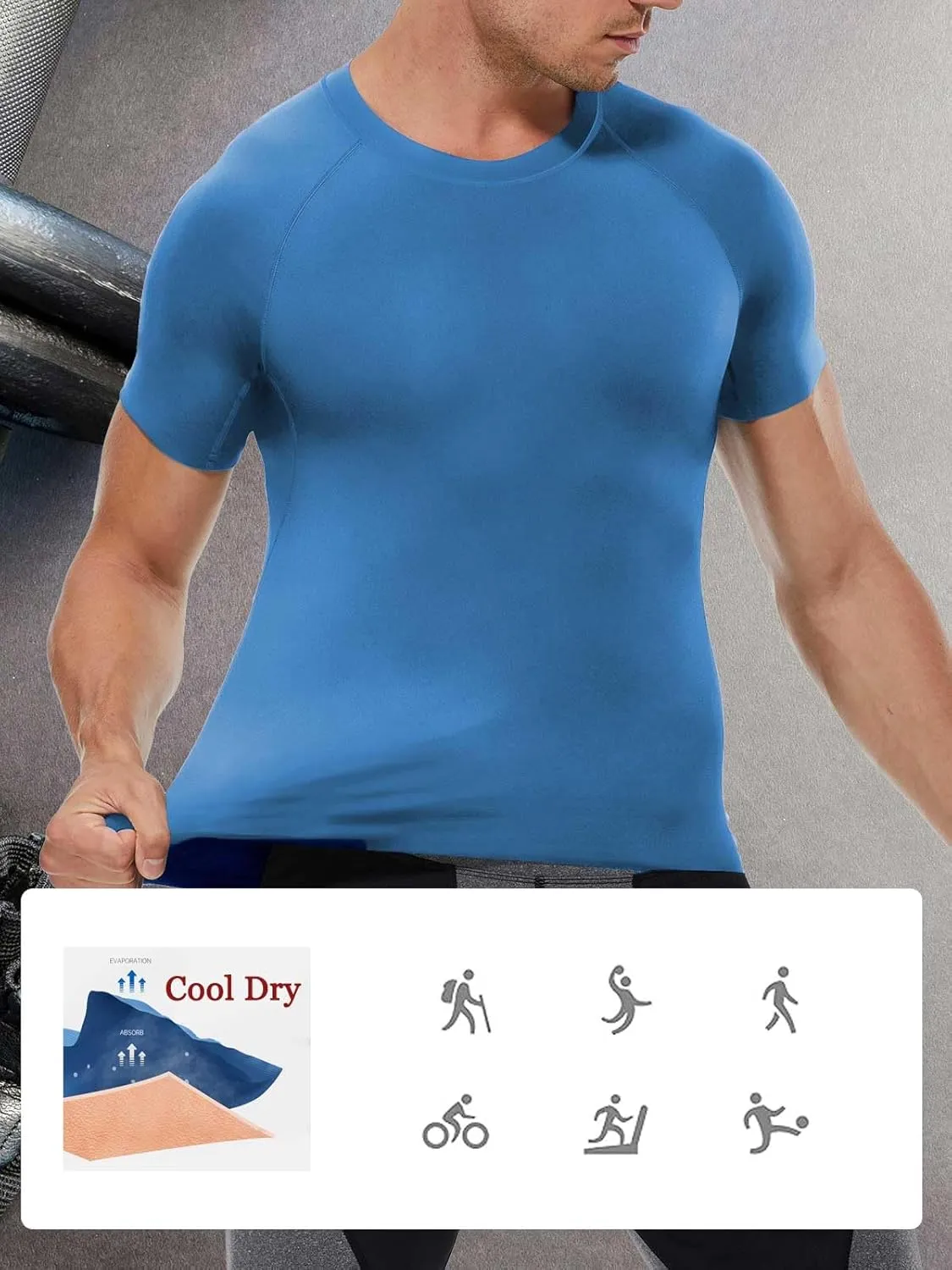 Compression Shirt Men Short Sleeve Cool Dry Workout Gym T-Shirt Breathable Athletic Sports Undershirts Running Tops