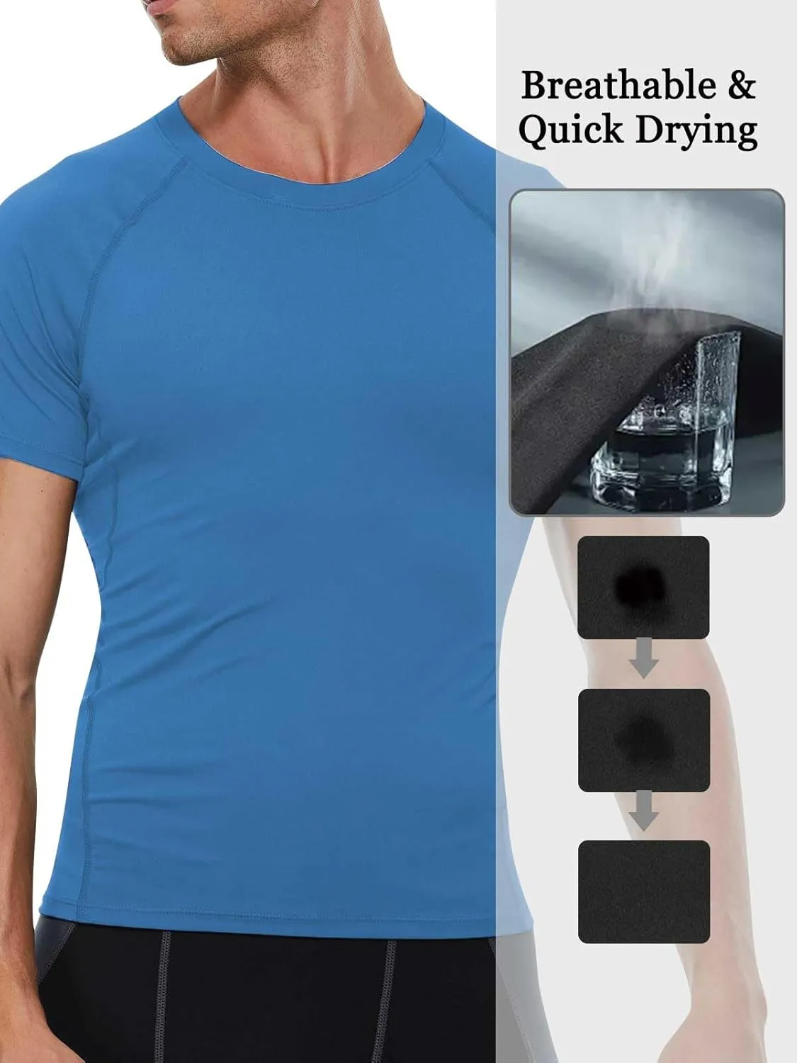 Compression Shirt Men Short Sleeve Cool Dry Workout Gym T-Shirt Breathable Athletic Sports Undershirts Running Tops