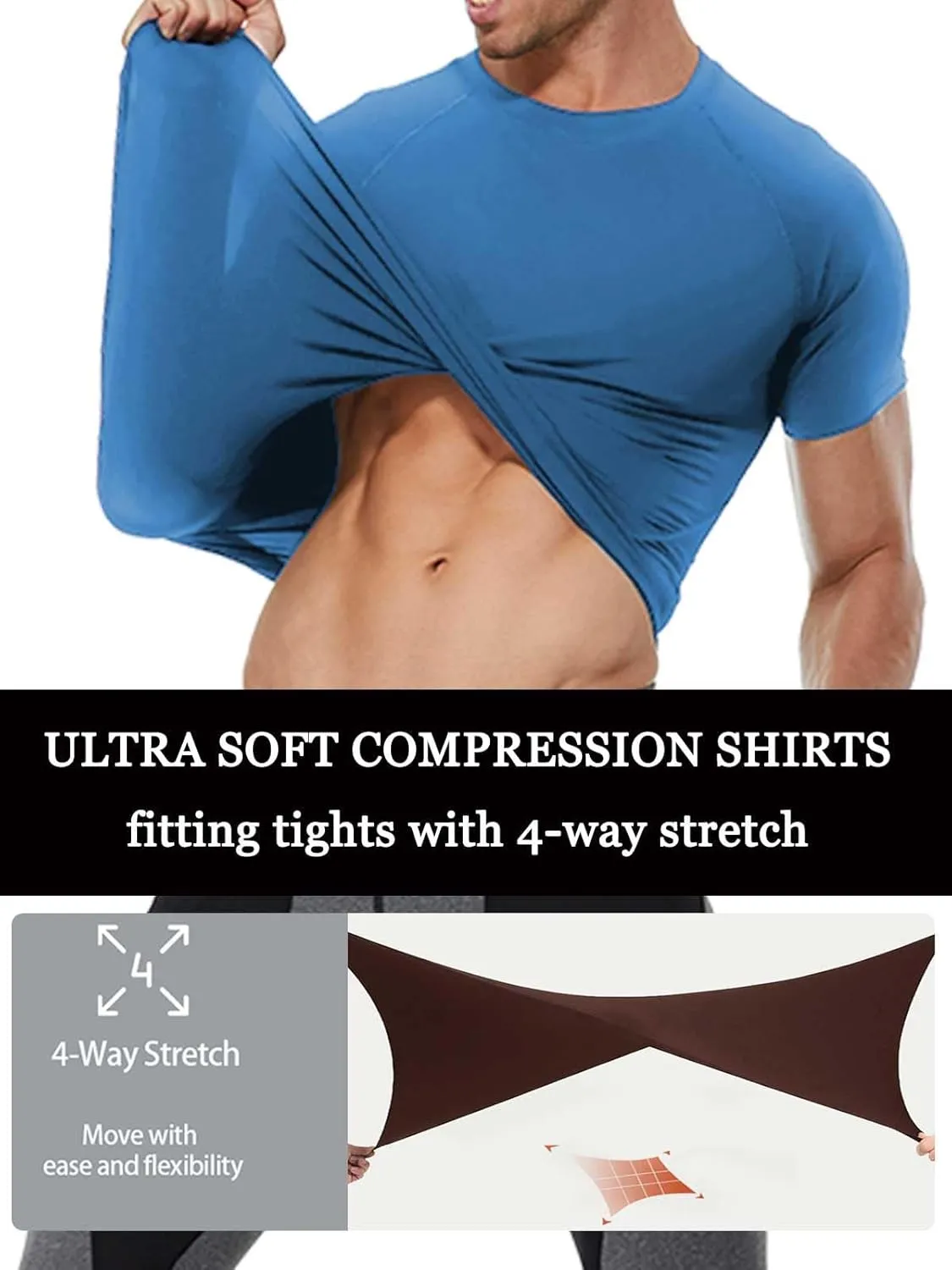 Compression Shirt Men Short Sleeve Cool Dry Workout Gym T-Shirt Breathable Athletic Sports Undershirts Running Tops
