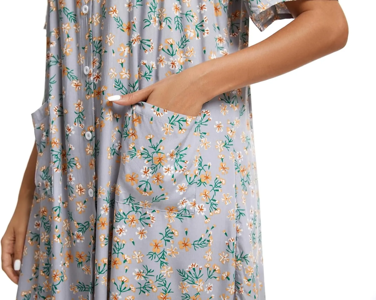 COSUNIONY House Dresses for Women Cotton Short Sleeve House Coat Buttons Down Dusters Robe with Pockets S-XXL