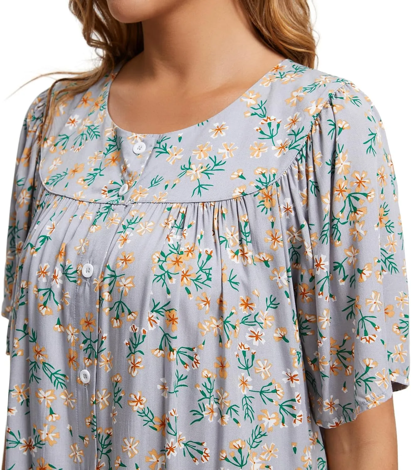 COSUNIONY House Dresses for Women Cotton Short Sleeve House Coat Buttons Down Dusters Robe with Pockets S-XXL