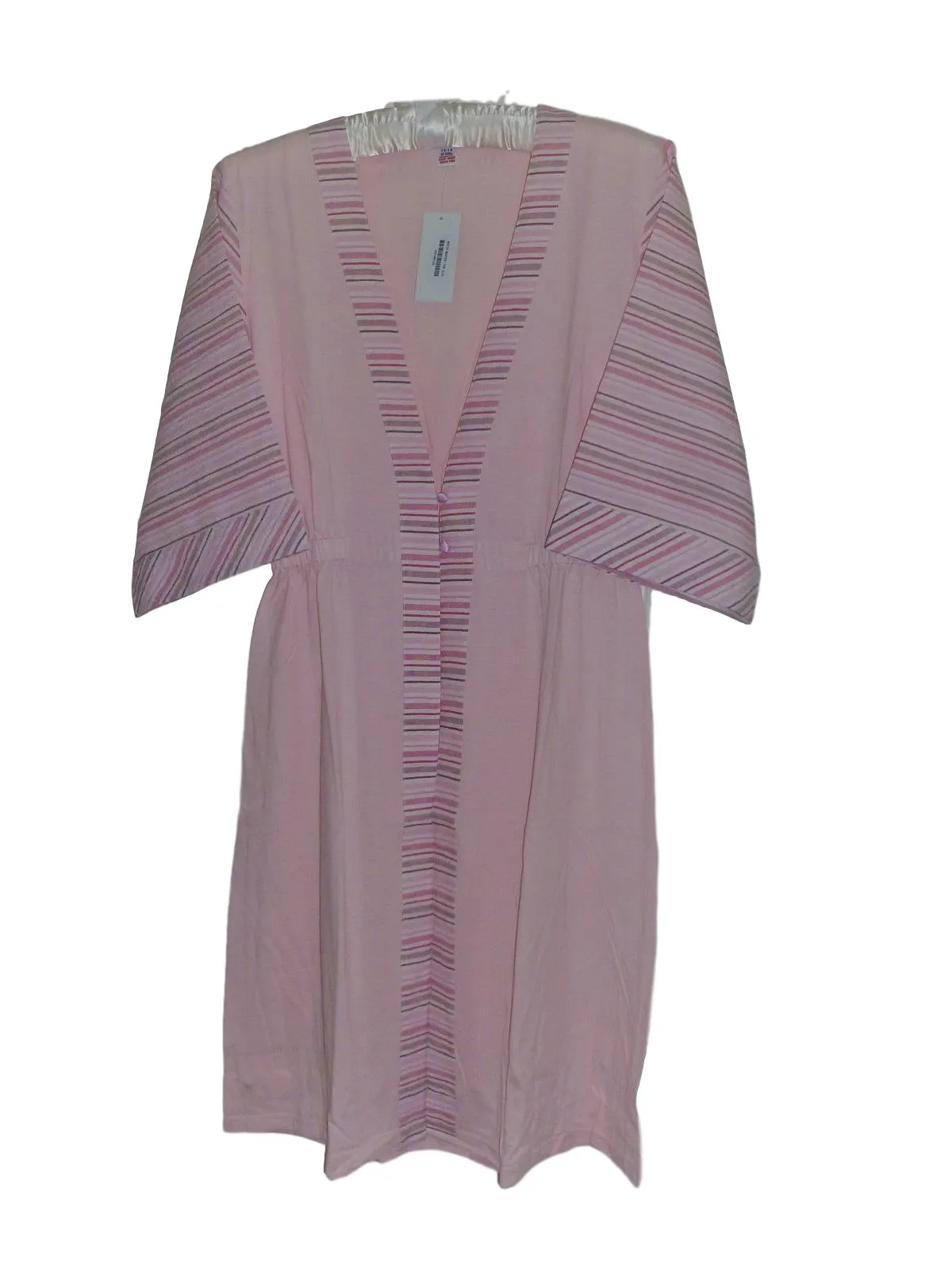 Cotton Blend Jersey with Cotton Stripe Contrast Housecoat - Blue or Pink