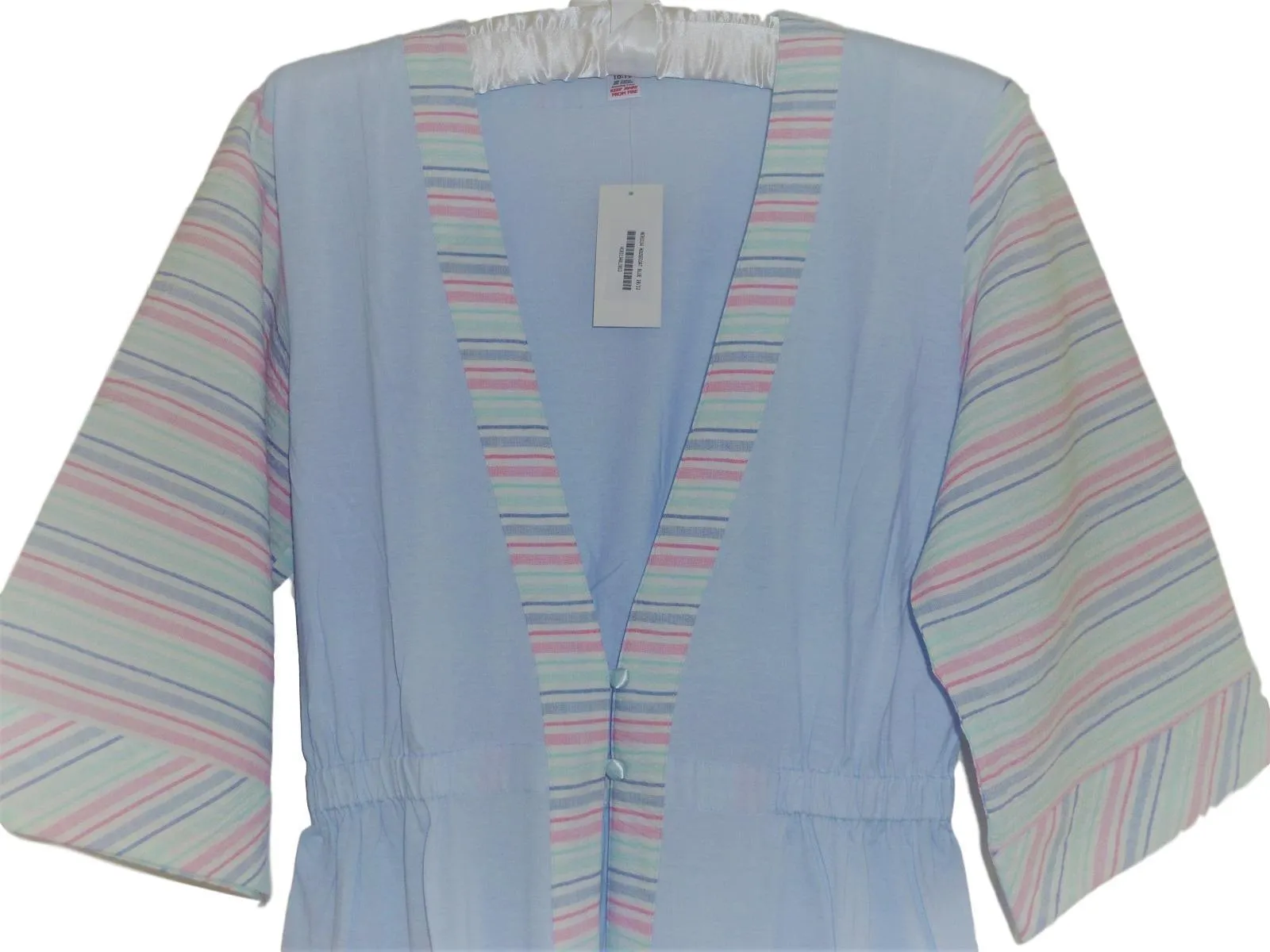 Cotton Blend Jersey with Cotton Stripe Contrast Housecoat - Blue or Pink
