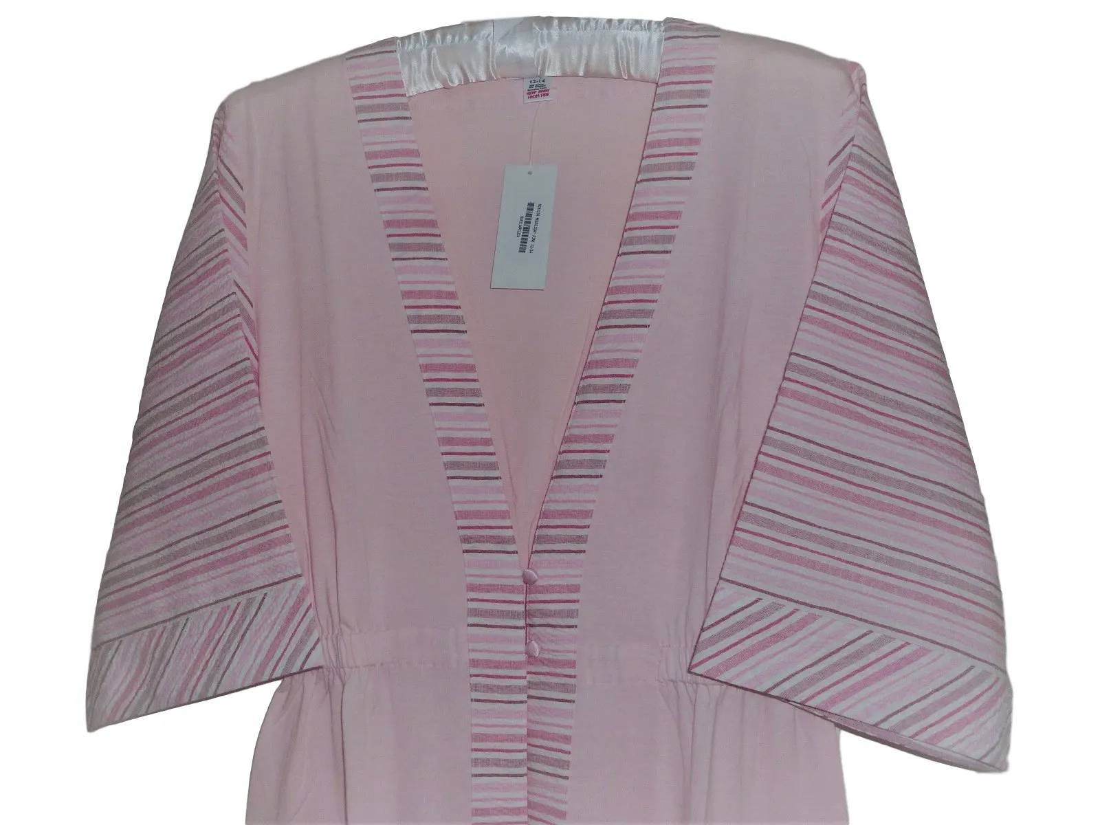 Cotton Blend Jersey with Cotton Stripe Contrast Housecoat - Blue or Pink