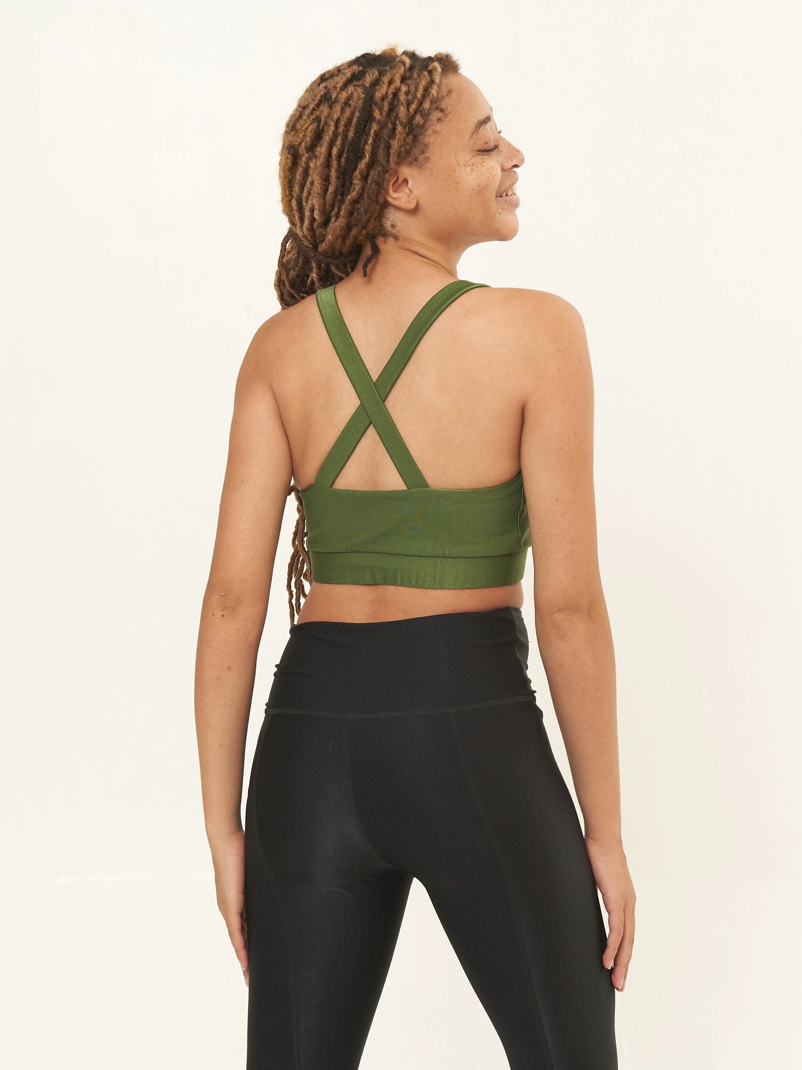 Cross Back Performance Bralette - Chive Rib Pattern