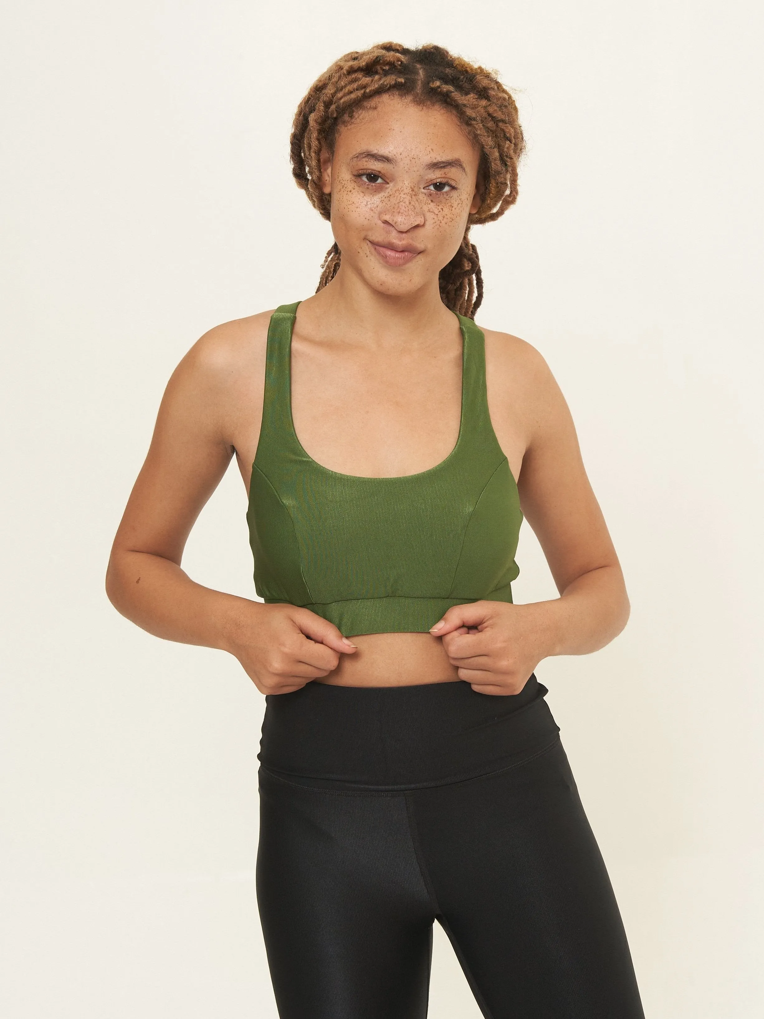 Cross Back Performance Bralette - Chive Rib Pattern