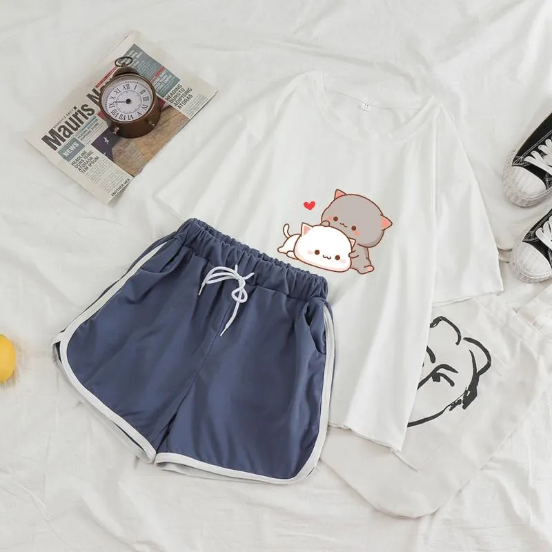 Cuddling Peach & Goma Tee and Shorts Sets