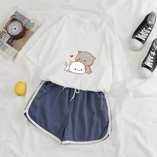 Cuddling Peach & Goma Tee and Shorts Sets