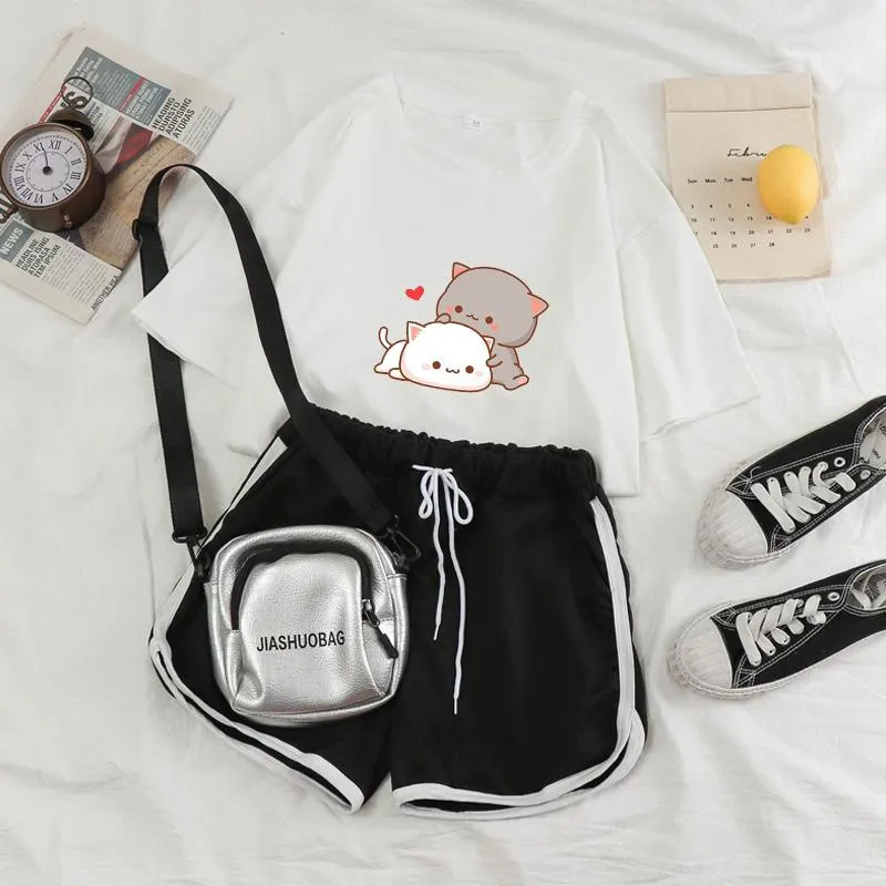 Cuddling Peach & Goma Tee and Shorts Sets